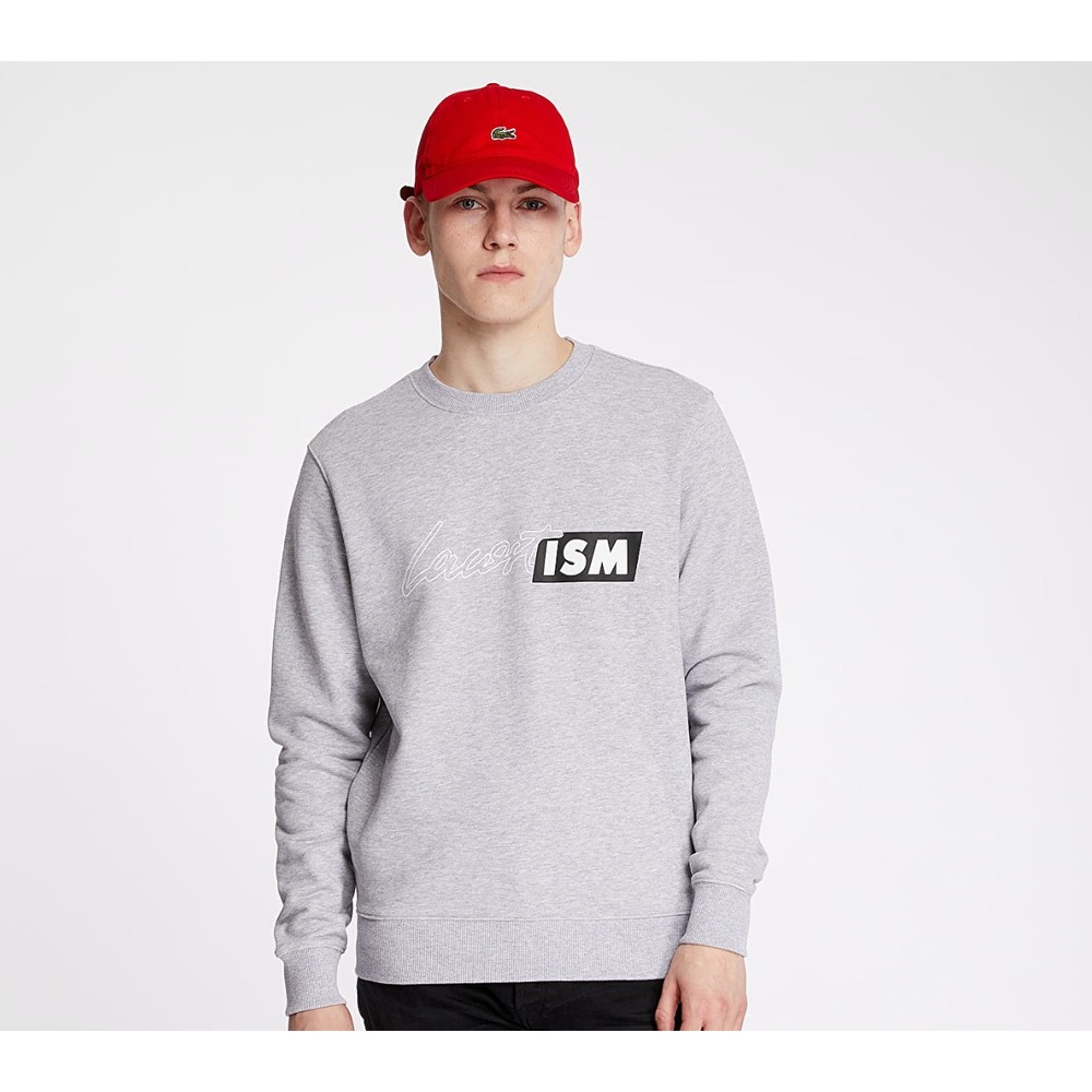 Lacoste LIVE Unisex‎ Grey Graphic Crewneck Sweatshirt Size M ISM Logo Pullover